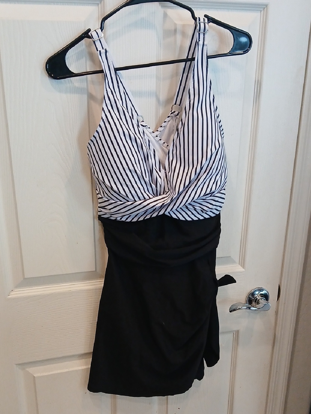 Striped Black & White Wrap Swimsuit